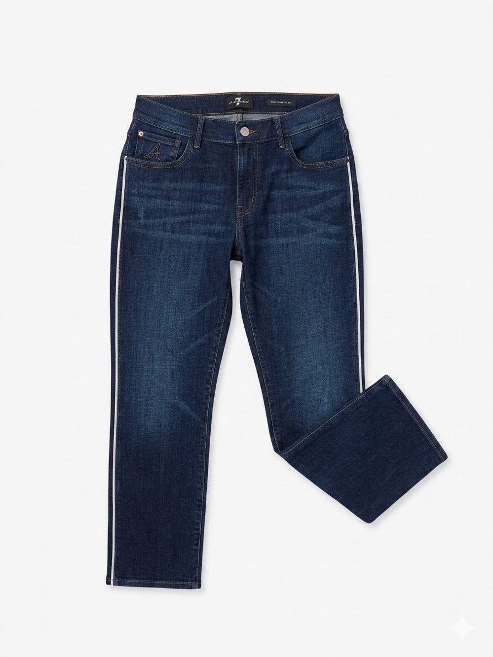 7 For All Mankind Women’s Straight Jeans in Dark Blue with White Side Stripe